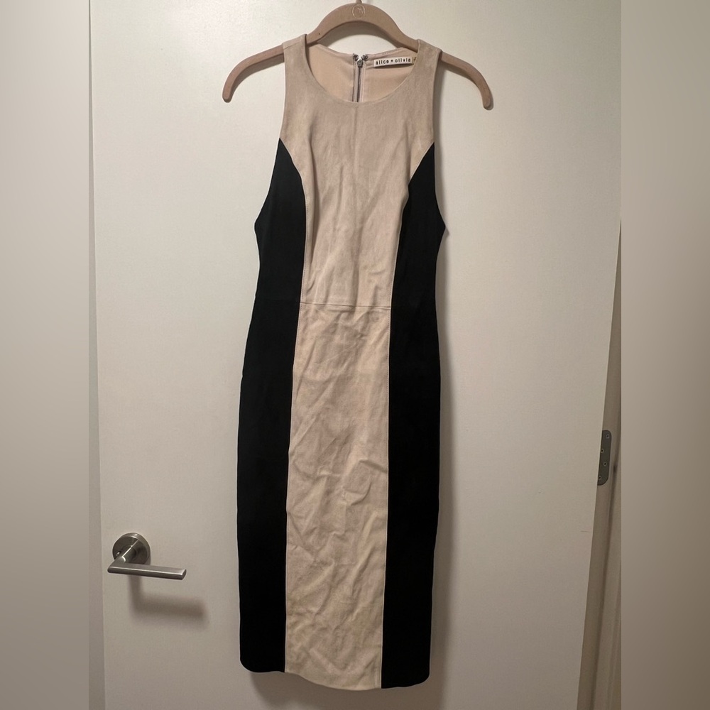 Alice + Olivia Black and Cream Color Block Midi Dress